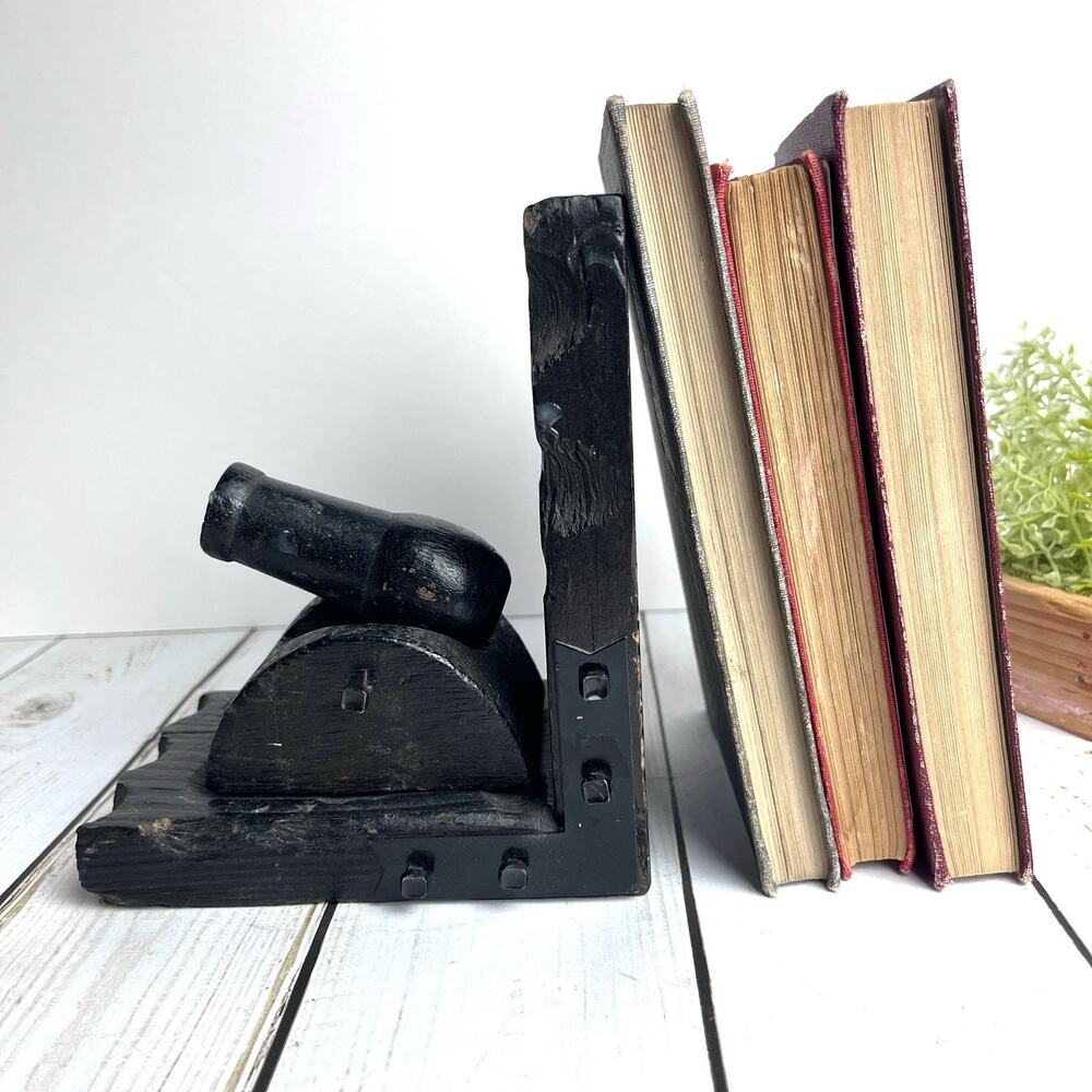Wood & Metal Rustic Carved Cannon 1 Bookend Black Castle Spanish Nautical Pirate